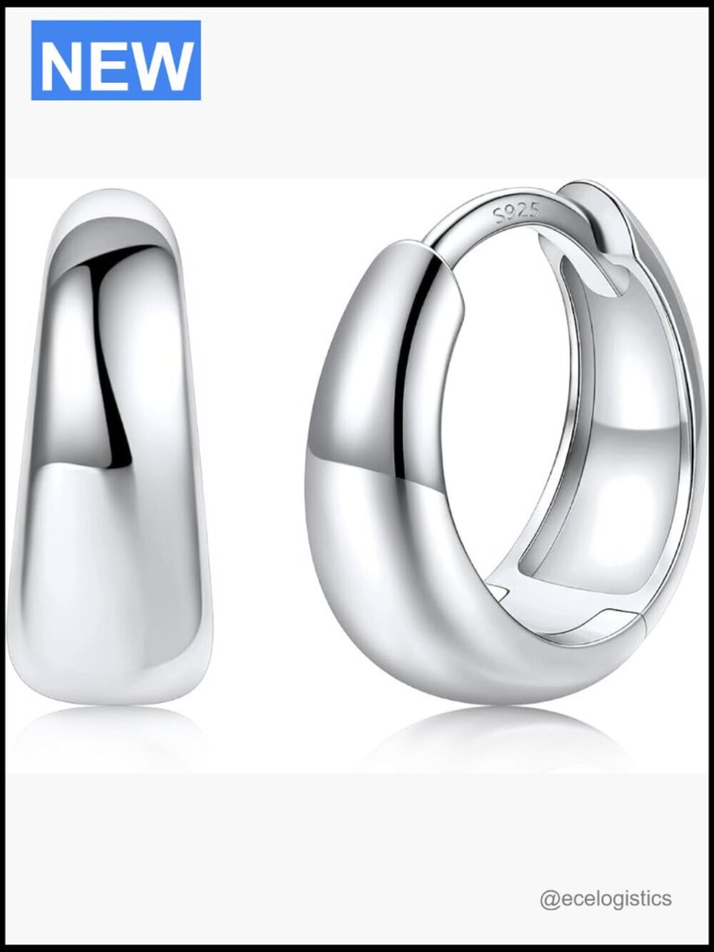 Chunky Hoop Earrings for Women, Small Thick Huggie Hoops with Sterling Silver